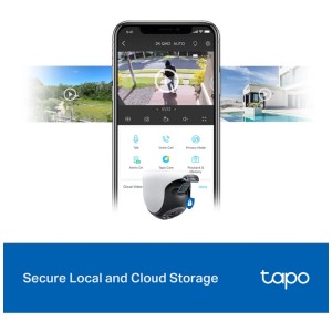 Tapo C520WS Netzwerkkamera: Smartphone-Ansicht mit Live-Überwachung und Kamera-Details.
