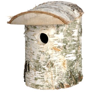 Nido in legno di betulla FSC® con foro d'entrata rotondo per uccelli da giardino.