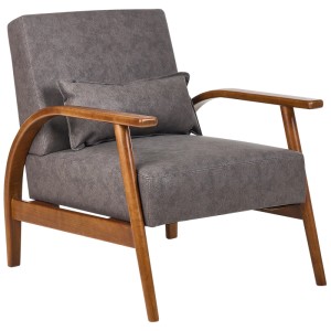 Fauteuil Beliani Skara gris en similicuir avec cadre en bois et coussin.