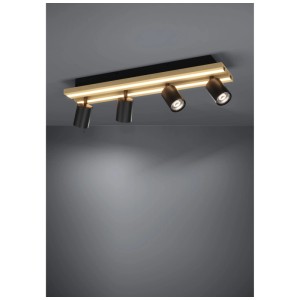 Plafonnier LED Eglo Gesteira, 4 spots, acier/bois noir, 555mm. Spot moderne pour espaces de vie.