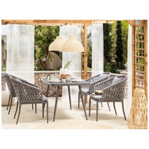 Beliani Tavolo da giardino Lipari, tavolo in alluminio grigio con piano in vetro, 140x80 cm, con sedie.