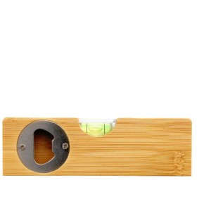 Livella in legno con apribottiglie, ideale come regalo.