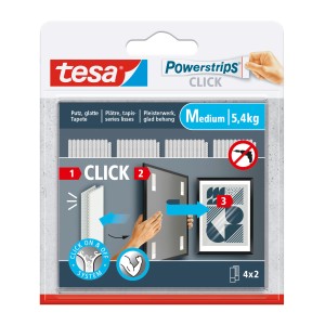 Tesa Powerstrips Click Medium, 4 pièces. Coller au lieu de percer pour tableaux et décorations.