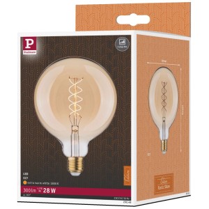 Paulmann LED Globe Rustic Shine E27, lampadina LED dimmerabile con vetro dorato e filamento a spirale vintage, in confezione.