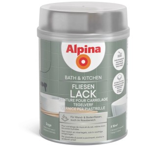Alpina Fliesenlack Bath & Kitchen Sage, 750ml Dose. Geeignet für Wand- und Bodenfliesen im Nassbereich.