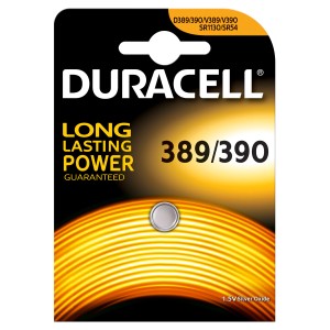 Pila a bottone Duracell 389/390, batteria Silver Oxide da 1,5 V per dispositivi elettronici.