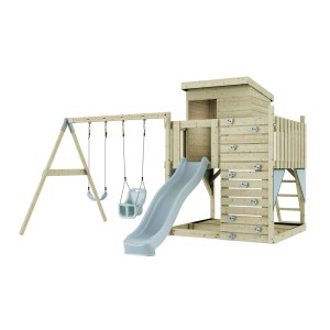 PolarPlay Torre gioco Björn con altalena per bambini e scivolo, in legno.