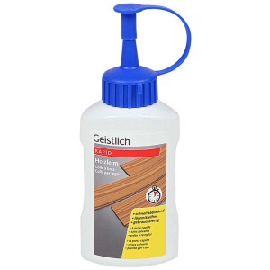 Holzleim Rapid Weiss 210g im Spender mit blauem Verschluss.