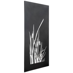 Paravent Nouvel Typha, brise-vue en métal anthracite avec motif de roseaux pour intérieur et extérieur.