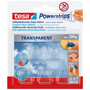 Tesa Powerstrips Deco crochets transparents, 5 pièces, pour décorations légères.