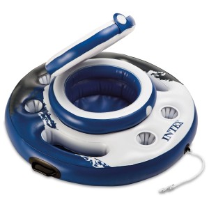 Intex Mega Chill refroidisseur de boisson bleu, bar de piscine gonflable avec porte-gobelets.