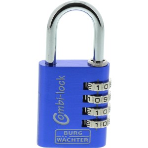 Cadenas à combinaison bleu Burg Wächter Combi Lock Fun 88 40 Alu avec 4 molettes.