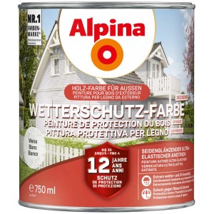 Alpina Wetterschutzfarbe deckend Weiss, 750ml Dose. Holzfarbe für Aussen.