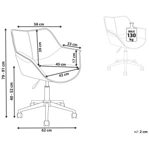 Schizzo sedia da ufficio Newdale nera con dimensioni, carico massimo 130 kg.