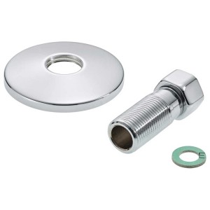 Raccord droit, laiton chromé, 1/2 x 1/2 x 55 mm avec rosace pour raccords à compression.