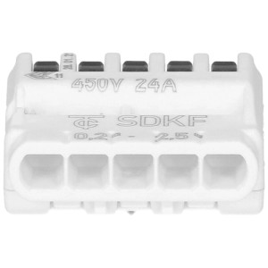 Morsetto di connessione SDKF a 5 poli senza viti bianco-antracite per conduttori fino a 2,5 mm².