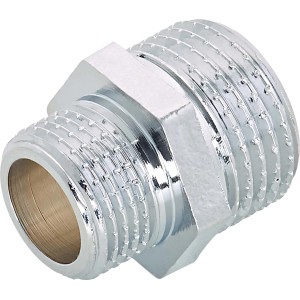 Nipplo di riduzione filettato in ottone cromato, Ø 21 mm x Ø 16,7 mm, per raccordi filettati.
