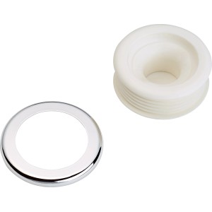 Raccord de tuyau de chasse d'eau avec rosette, Ø 28-32 mm, pour tuyaux de chasse d'eau WC, plastique, rosette chromée.