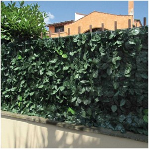 Haie artificielle de laurier, hauteur 100 cm, comme brise-vue de balcon avec des feuilles vertes.