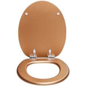 Abattant WC Diaqua Race MDF cuivre avec fermeture ralentie, ouvert.
