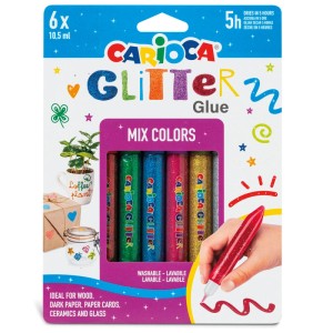 Carioca Glitzerkleber Farbmix, 6 Stk. Bastelkleber mit Glitzer in verschiedenen Farben.