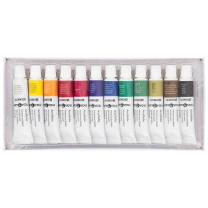 Glorex Acrylfarben-Set Basic mit 12 Tuben à 12 ml in verschiedenen kräftigen Farbtönen für Künstler und Bastler.