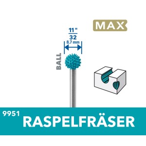 Fresa a raspa sferica Dremel Max 9951, Ø 9 mm, per miniutensili.
