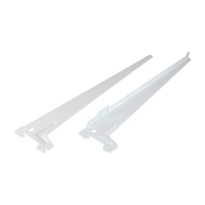 Deux équerres d'étagère blanches à un trou, 38 cm, pour étagères et construction de meubles.