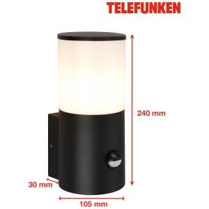 Telefunken Outdoor Wandleuchte Schwarz mit Bewegungsmelder und Dämmerungssensor.