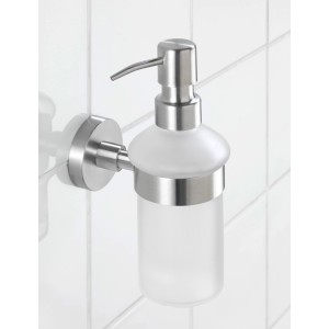 Wenko Bosio dispenser sapone, argento opaco, vetro satinato, montaggio a parete.