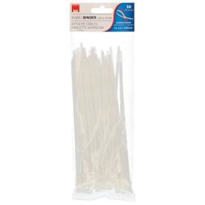 Paquet de colliers de serrage réutilisables blancs (4,6 x 200 mm, 50 pièces)