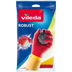 Vileda Guanti per la casa The Robust Protection L, guanti in gomma extra resistenti in rosso/giallo.