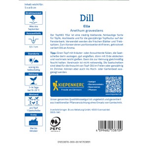 Kiepenkerl Aneth en Pot Ella Disque de Semences : Aneth aromatique pour pots et plates-bandes, semis facile.