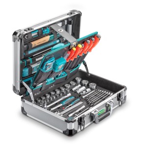 Technokraft Alu-Werkzeugkoffer Pro Case 5 aperto, 140 pezzi con attrezzi.