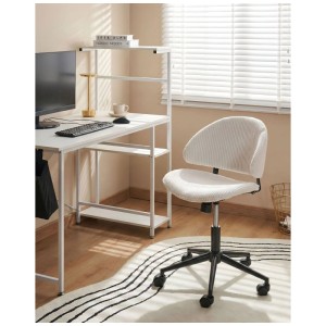 Chaise de bureau pivotante Beliani Kiana crème, revêtement velours côtelé, style rétro, réglable en hauteur.