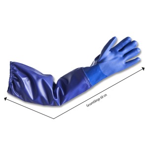 Guanti protettivi in PVC blu, lunghi 68 cm, taglia 7.5, per lavori in giardino e laghetto.