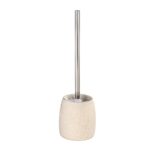 Set scopino WC Wenko Goa beige in poliresina con manico in acciaio inox. Spazzolone WC per bagno.
