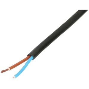 Câble TDF noir H05VVH2-F, gaine plastique, 2 x 1,0 mm², longueur 10 m.