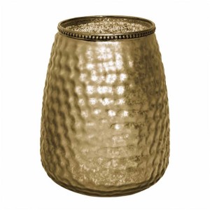 Photophore doré, hauteur 19 cm, pour un éclairage d'ambiance et une décoration festive.
