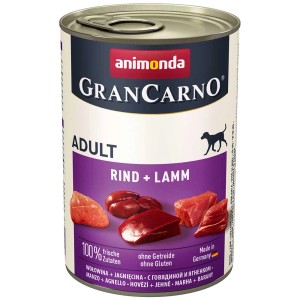 Gran Carno Adult cibo umido per cani Manzo & Agnello, lattina 6x400g. Alimento completo per cani.
