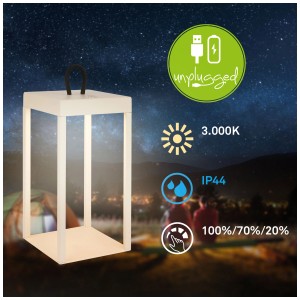 Lanterna LED a batteria Briloner dimmerabile, bianca, 5W, IP44. Lampada da tavolo di design per interni ed esterni.