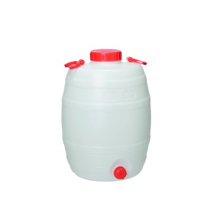Tonneau à boisson blanc 25 l avec robinet rouge pour récolte et stockage.