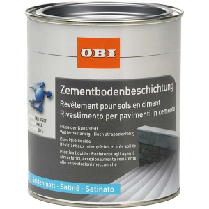 Dose OBI Zementbodenbeschichtung, steingrau, seidenmatt, für Innen- und Außenbereiche.