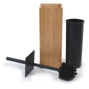 MSV Brosse WC Keith avec support en bambou et récipient intérieur noir.