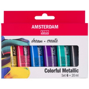 Amsterdam Acrylfarben Set, 6 Metallic Farben à 20ml, ideal für kreative Projekte.