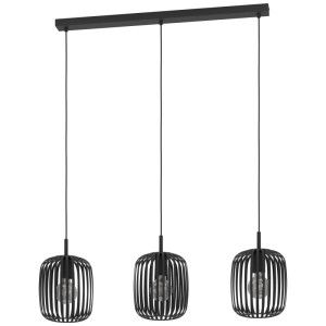 Suspension Eglo Romazzina, 3 lampes, acier noir. Luminaire suspendu moderne pour salon et salle à manger.