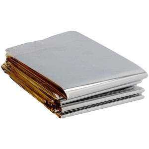 Coperta di salvataggio Cartrend piegata, argento-oro, per pronto soccorso e assistenza stradale.