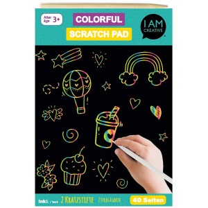 Blocco da grattare A5 con 2 pennini per creare arte colorata su 40 fogli.