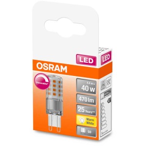 Ampoule LED Osram G9, blanc chaud, 40W, 470lm, dimmable dans sa boîte.
