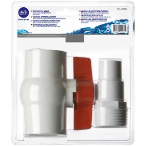 Vanne d'arrêt pour tuyaux de piscine (32/38 mm) avec vanne à boisseau sphérique et raccords filetés.